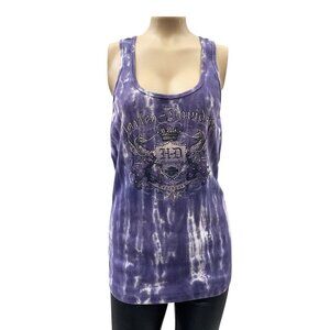 Y2K Harley Davidson Maui Racerback Scoopneck Tank Top Purple Tie-Dye Rhinestone‎